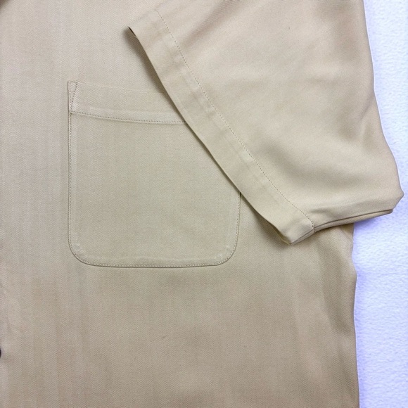 Tommy Bahama Yellow 100% Silk Textured Collared Short Sleeve Button Down Top (L) - Picture 5 of 15